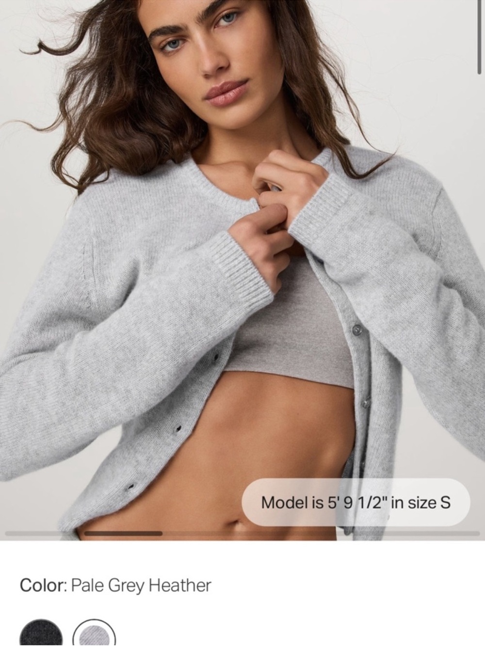 Vuori Emilie Grey Cashmere Crewneck Cardigan Sweater